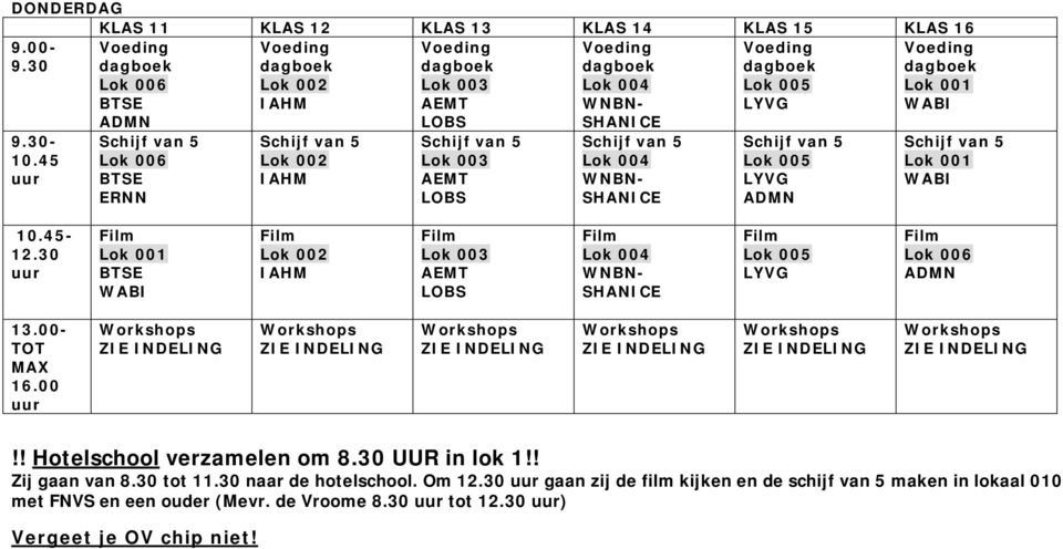 ! Zij gaan van 8.30 tot 11.30 naar de hotelschool.