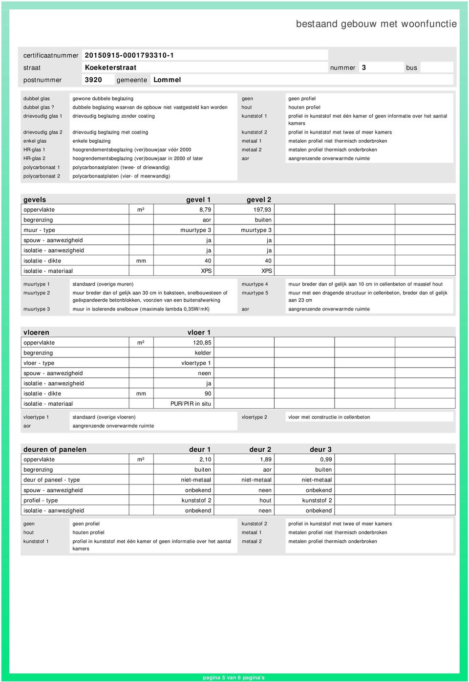 informatie over het aantal kamers drievoudig glas 2 drievoudig beglazing met coating kunststof 2 profiel in kunststof met twee of meer kamers enkel glas enkele beglazing metaal 1 metalen profiel niet