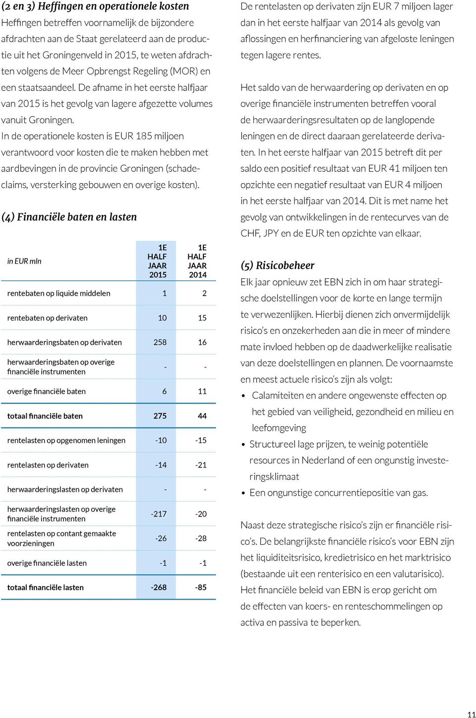In de operationele kosten is EUR 185 miljoen verantwoord voor kosten die te maken hebben met aardbevingen in de provincie Groningen (schadeclaims, versterking gebouwen en overige kosten).