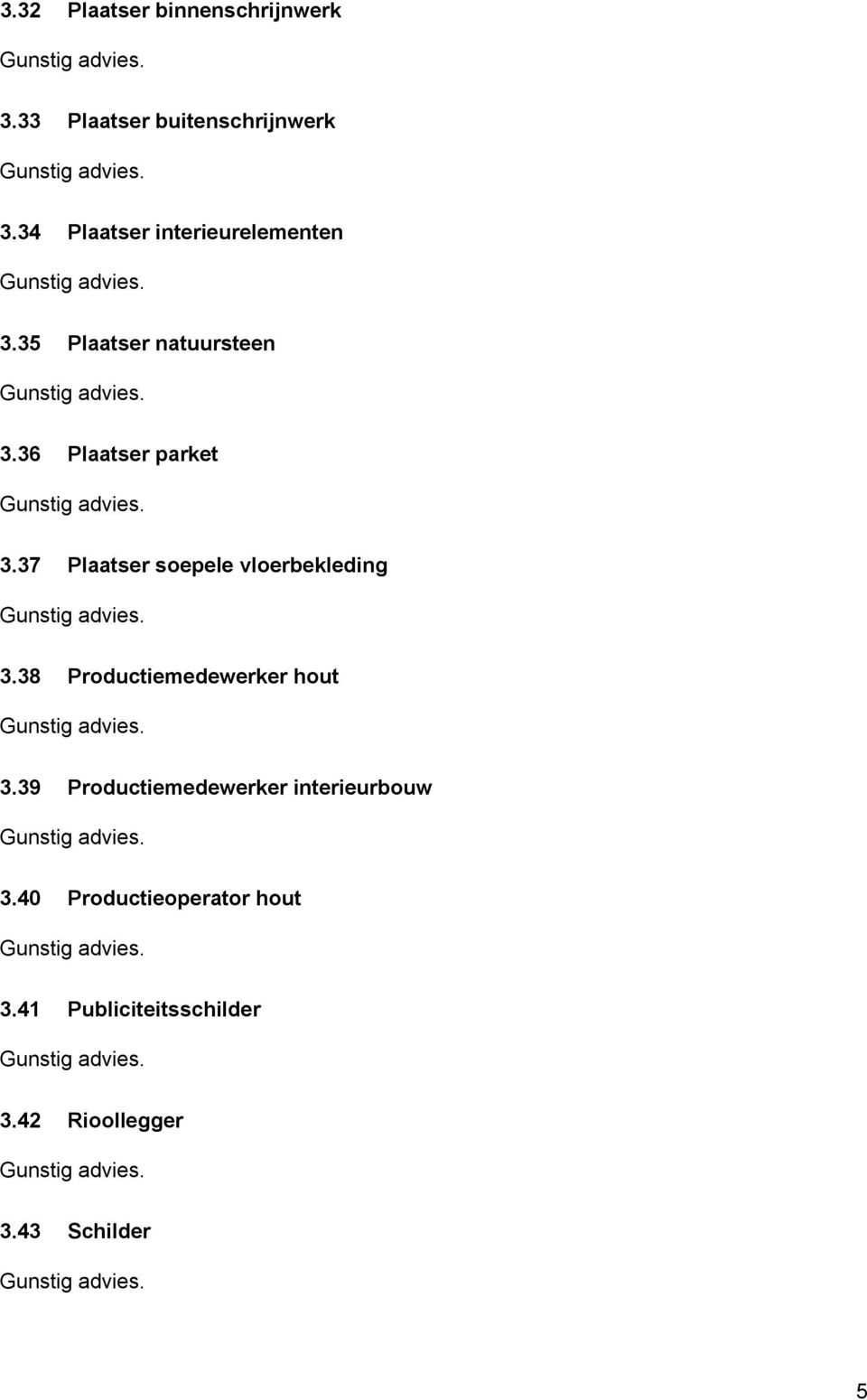 37 Plaatser soepele vloerbekleding 3.38 Productiemedewerker hout 3.