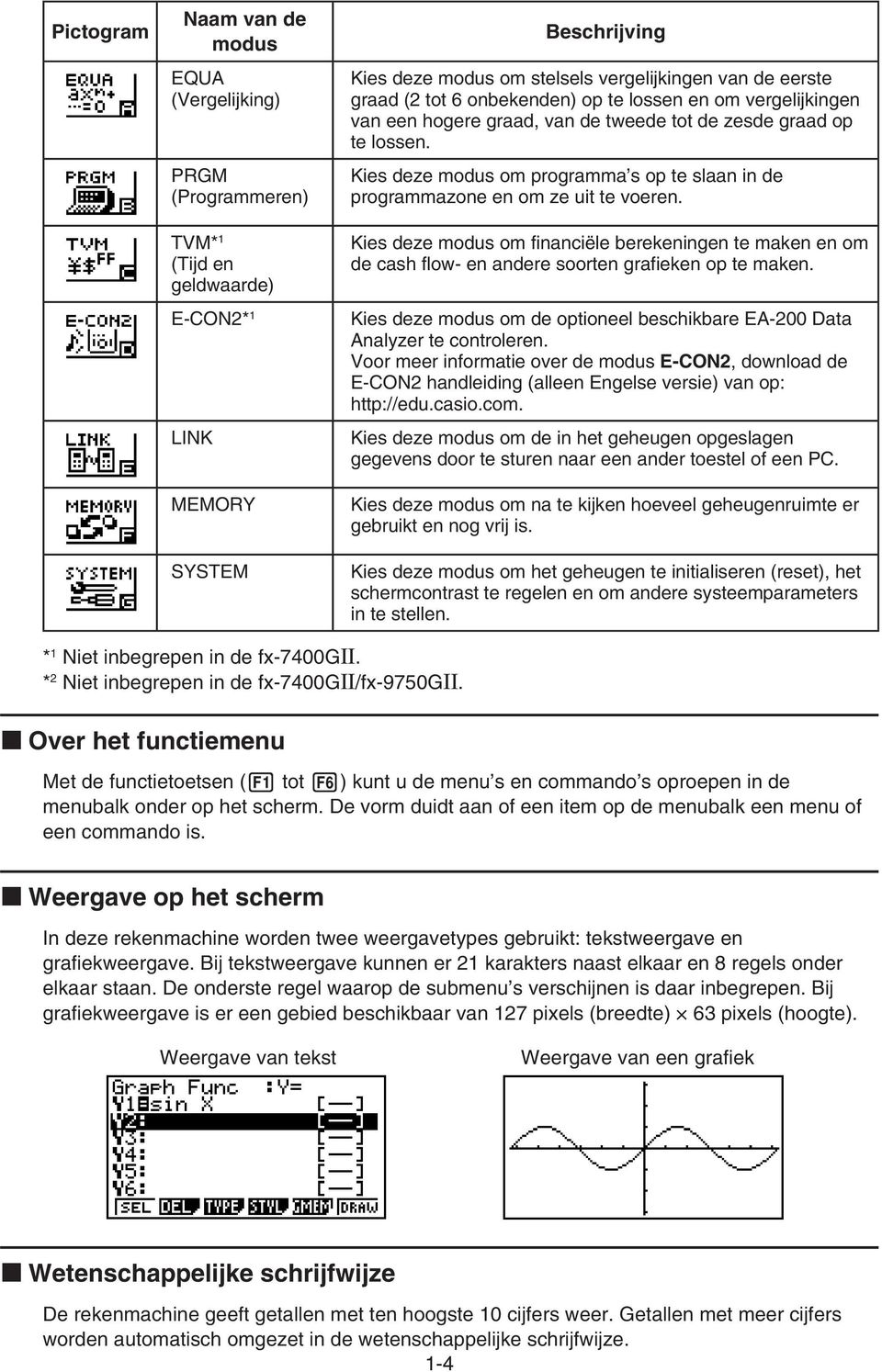 Kies deze modus om programma s op te slaan in de programmazone en om ze uit te voeren. Kies deze modus om financiële berekeningen te maken en om de cash flow- en andere soorten grafieken op te maken.