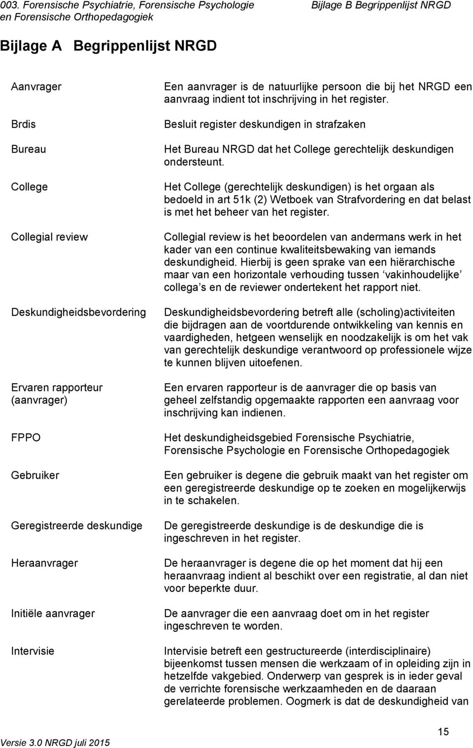 Besluit register deskundigen in strafzaken Het Bureau NRGD dat het College gerechtelijk deskundigen ondersteunt.