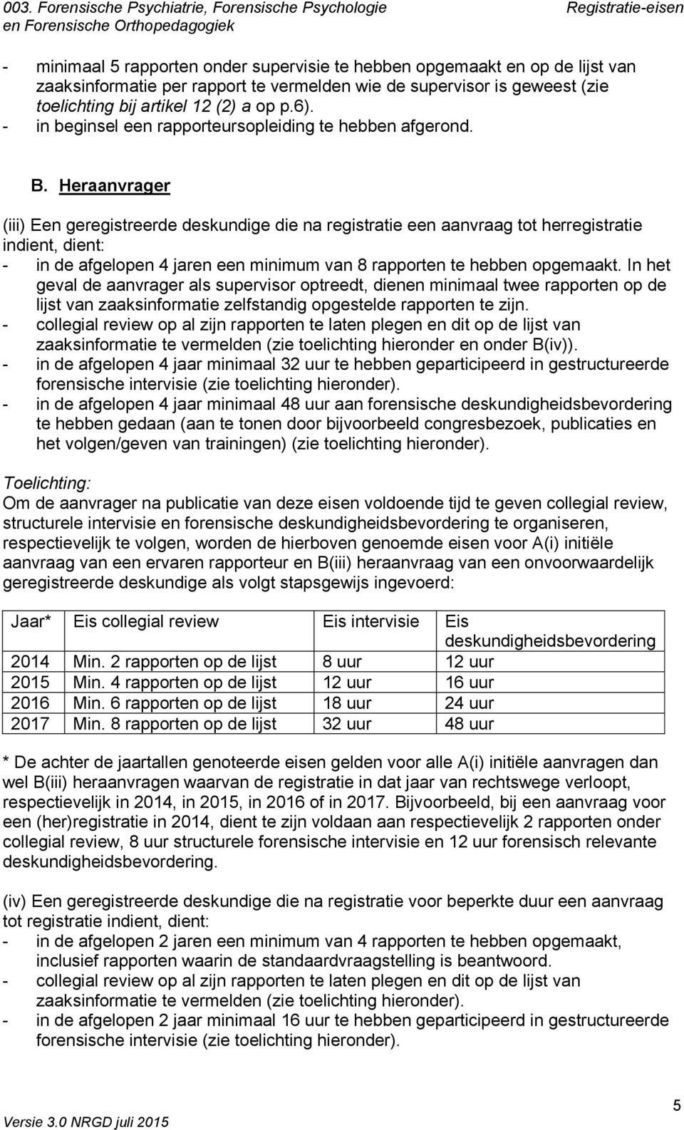 Heraanvrager (iii) Een geregistreerde deskundige die na registratie een aanvraag tot herregistratie indient, dient: - in de afgelopen 4 jaren een minimum van 8 rapporten te hebben opgemaakt.