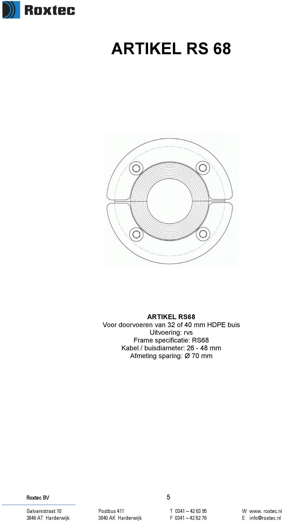 Uitvoering: rvs Frame specificatie: RS68