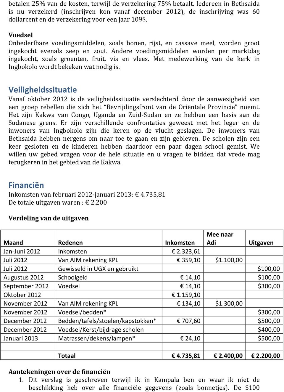 Voedsel Onbederfbare voedingsmiddelen, zoals bonen, rijst, en cassave meel, worden groot ingekocht evenals zeep en zout.