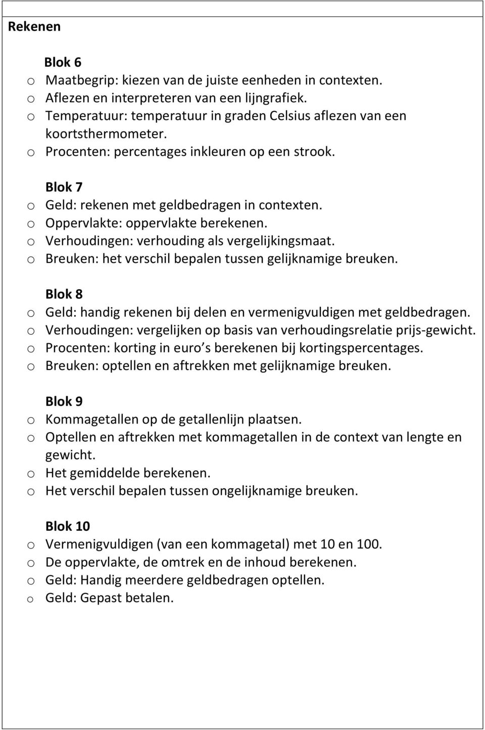 o Breuken: het verschil bepalen tussen gelijknamige breuken. Blok 8 o Geld: handig rekenen bij delen en vermenigvuldigen met geldbedragen.