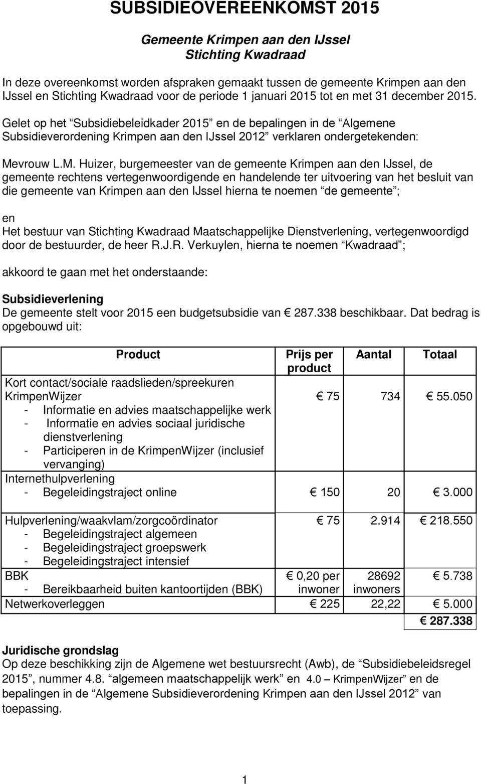 Gelet op het Subsidiebeleidkader 2015 en de bepalingen in de Algemene Subsidieverordening Krimpen aan den IJssel 2012 verklaren ondergetekenden: Me
