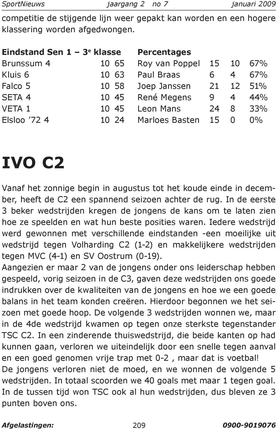 Leon Mans 24 8 33% Elsloo 72 4 10 24 Marloes Basten 15 0 0% IVO C2 Vanaf het zonnige begin in augustus tot het koude einde in december, heeft de C2 een spannend seizoen achter de rug.