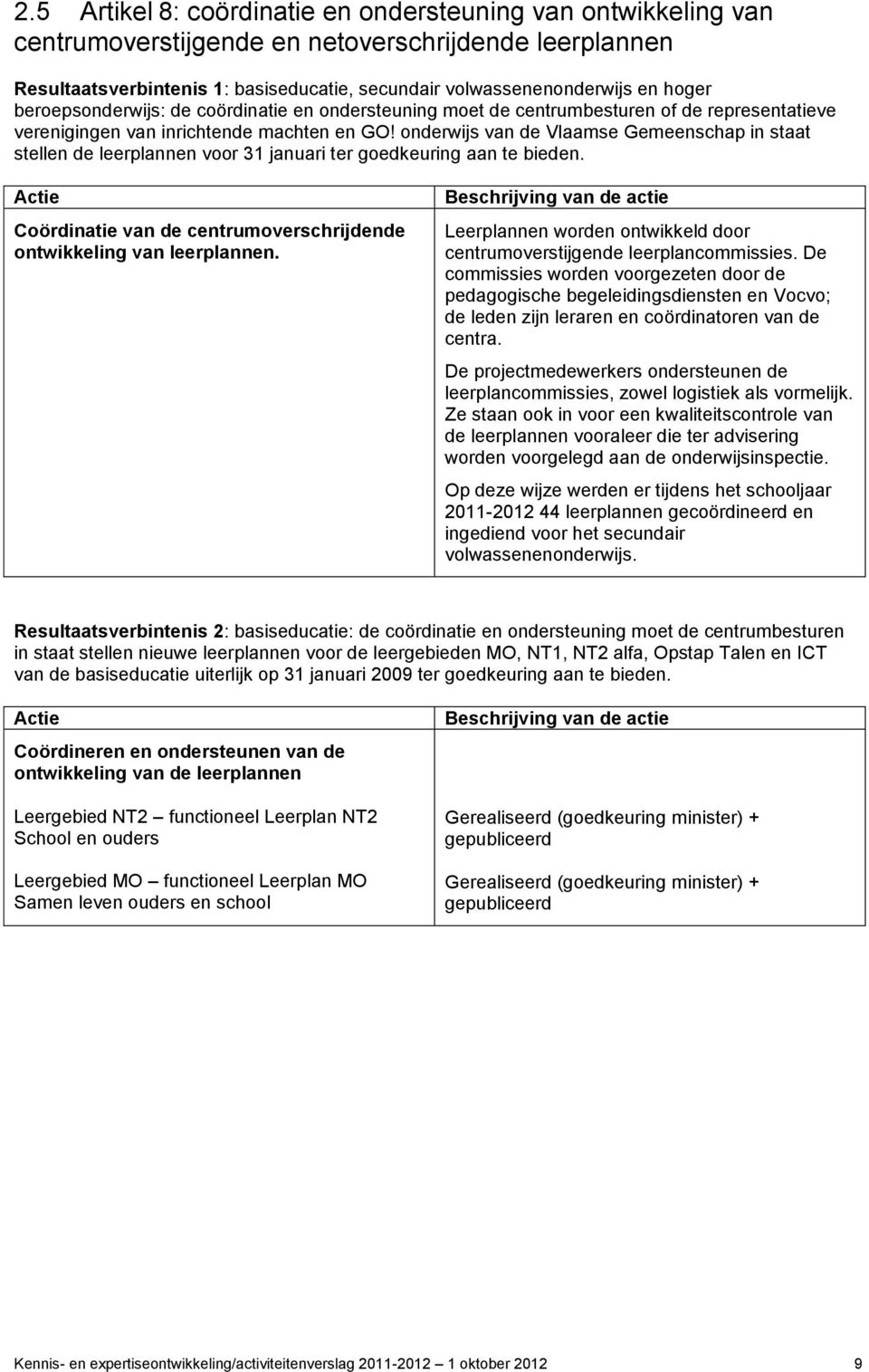 onderwijs van de Vlaamse Gemeenschap in staat stellen de leerplannen voor 31 januari ter goedkeuring aan te bieden. Coördinatie van de centrumoverschrijdende ontwikkeling van leerplannen.