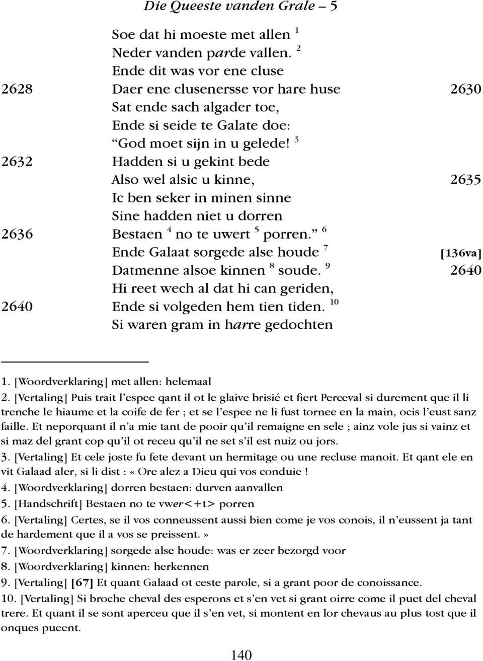 3 2632 Hadden si u gekint bede Also wel alsic u kinne, 2635 Ic ben seker in minen sinne Sine hadden niet u dorren 2636 Bestaen 4 no te uwert 5 porren.