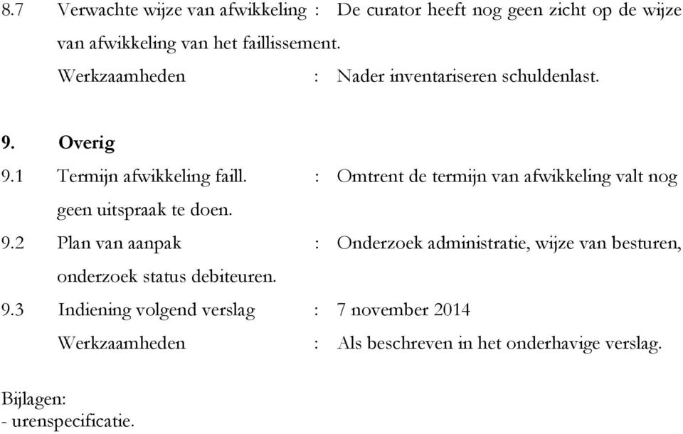 : Omtrent de termijn van afwikkeling valt nog geen uitspraak te doen. 9.