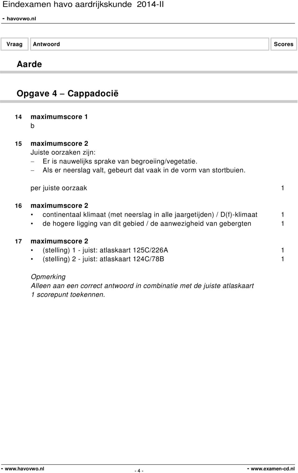 per juiste oorzaak 1 16 maximumscore 2 continentaal klimaat (met neerslag in alle jaargetijden) / D(f)-klimaat 1 de hogere ligging van dit gebied