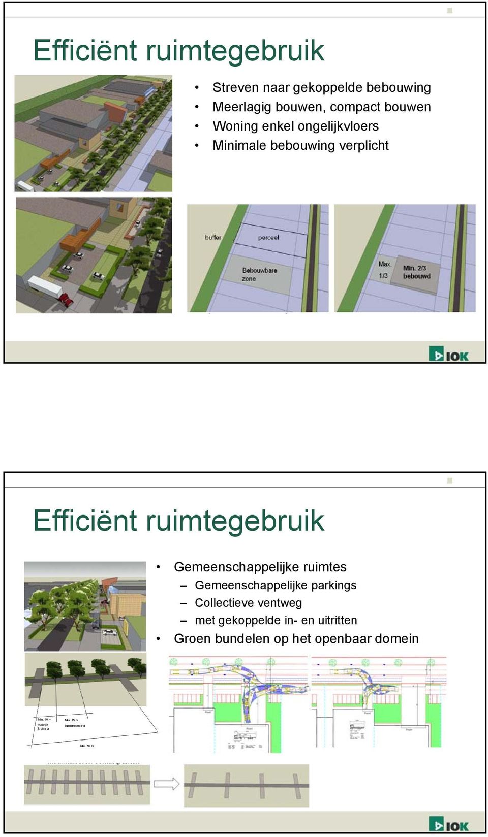 Efficiënt ruimtegebruik Gemeenschappelijke ruimtes Gemeenschappelijke parkings