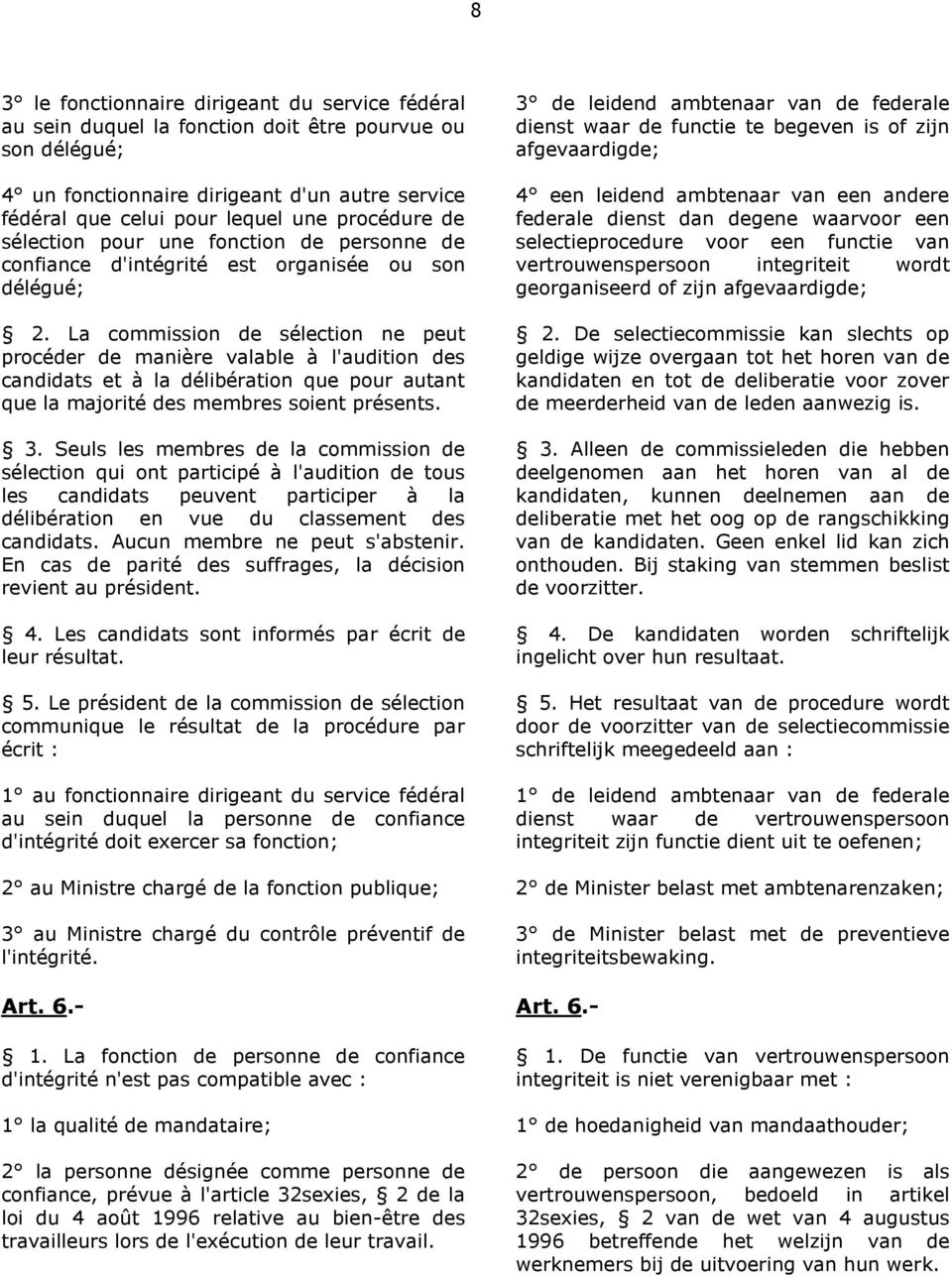 La commission de sélection ne peut procéder de manière valable à l'audition des candidats et à la délibération que pour autant que la majorité des membres soient présents. 3.