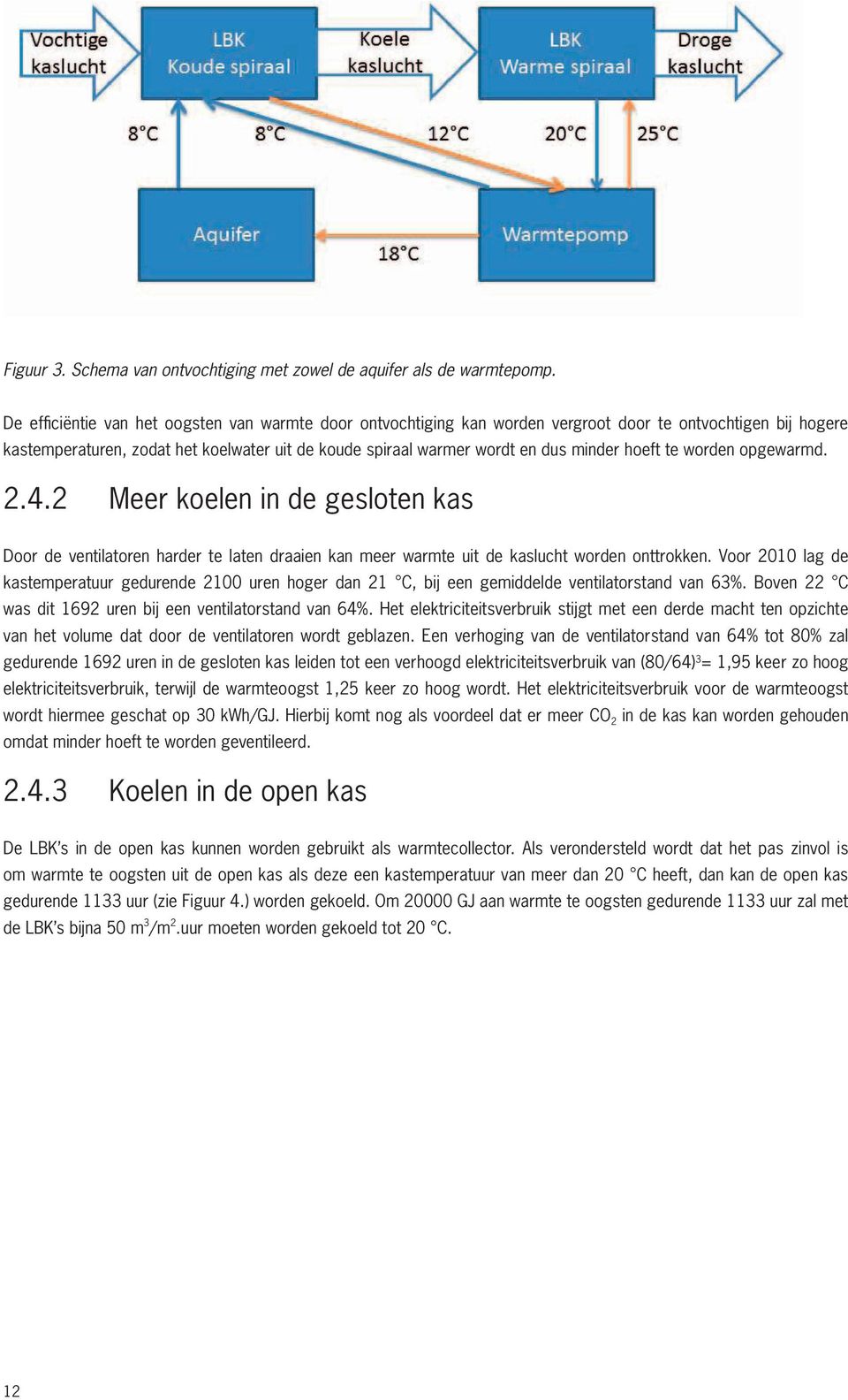 hoeft te worden opgewarmd. 2.4.2 Meer koelen in de gesloten kas Door de ventilatoren harder te laten draaien kan meer warmte uit de kaslucht worden onttrokken.