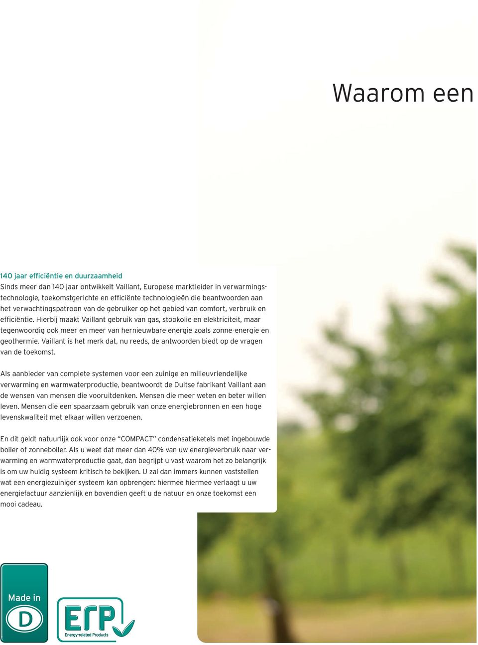 Hierbij maakt Vaillant gebruik van gas, stookolie en elektriciteit, maar tegenwoordig ook meer en meer van hernieuwbare energie zoals zonne-energie en geothermie.