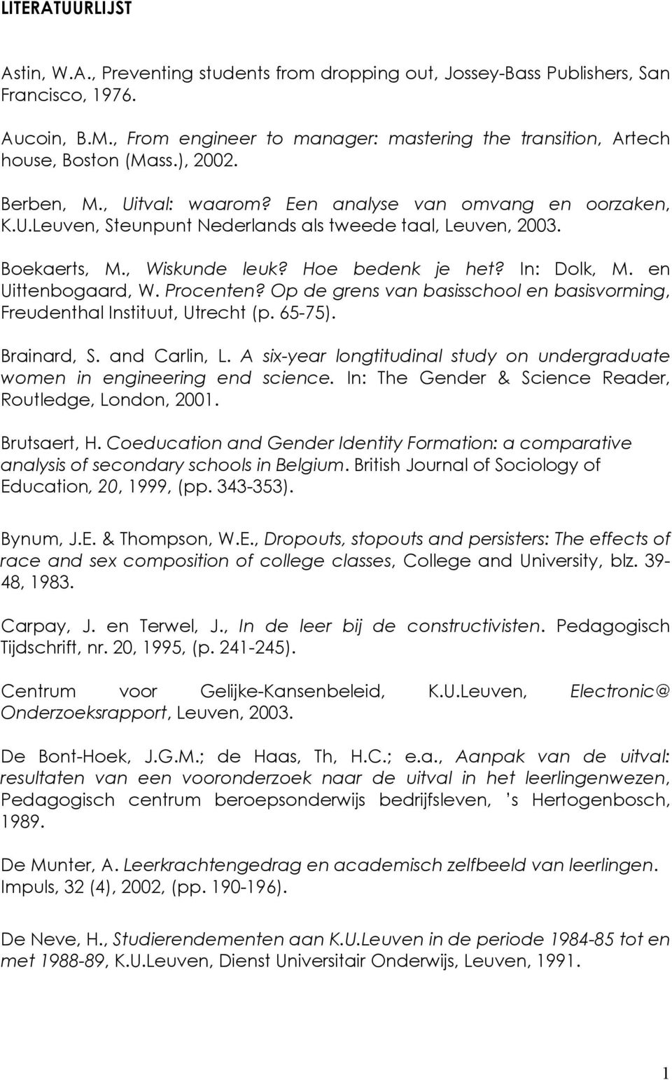 Boekaerts, M., Wiskunde leuk? Hoe bedenk je het? In: Dolk, M. en Uittenbogaard, W. Procenten? Op de grens van basisschool en basisvorming, Freudenthal Instituut, Utrecht (p. 65-75). Brainard, S.