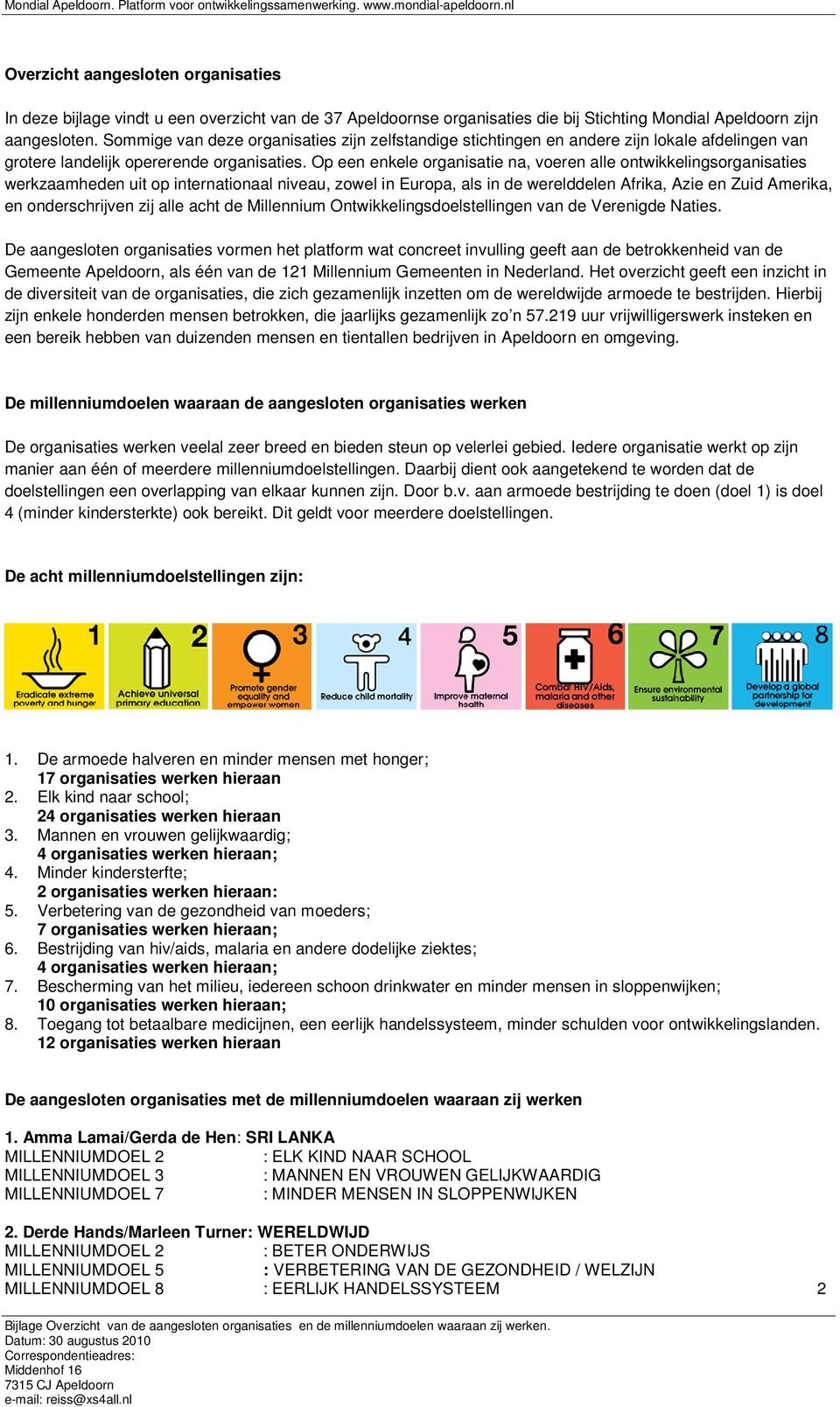 Op een enkele organisatie na, voeren alle ontwikkelingsorganisaties werkzaamheden uit op internationaal niveau, zowel in Europa, als in de werelddelen Afrika, Azie en Zuid Amerika, en onderschrijven