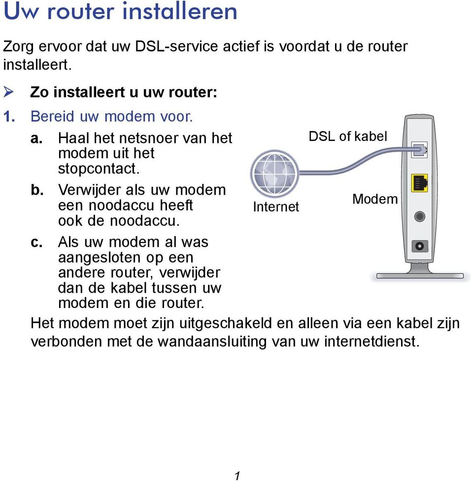 Verwijder als uw modem een noodaccu heeft ook de noodaccu. c.