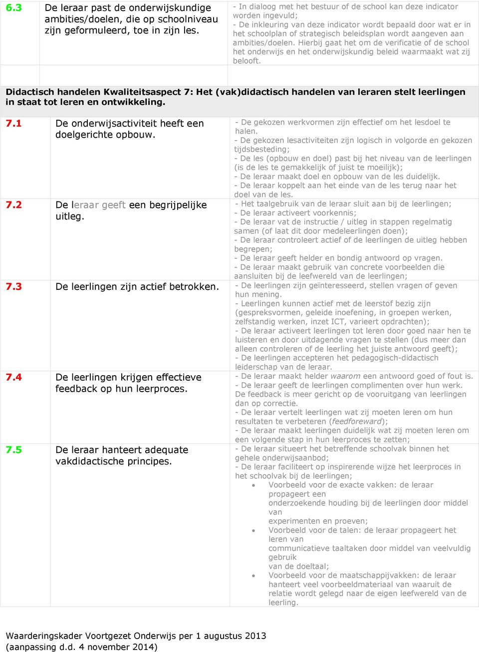 aan ambities/doelen. Hierbij gaat het om de verificatie of de school het onderwijs en het onderwijskundig beleid waarmaakt wat zij belooft.