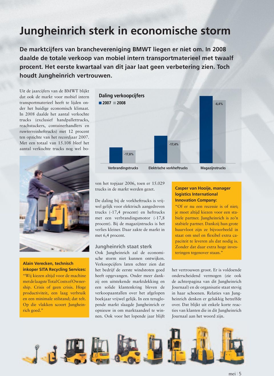 Uit de jaarcijfers van de BMWT blijkt dat ook de markt voor mobiel intern transportmaterieel heeft te lijden onder het huidige economisch klimaat.