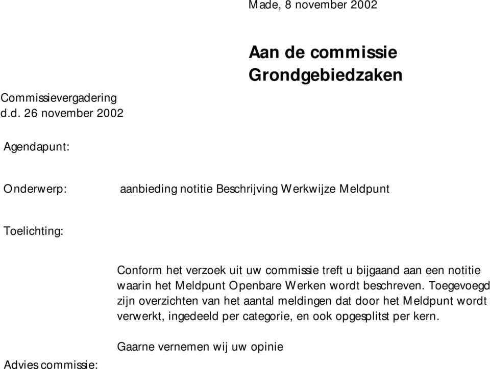 notitie waarin het Meldpunt Openbare Werken wordt beschreven.