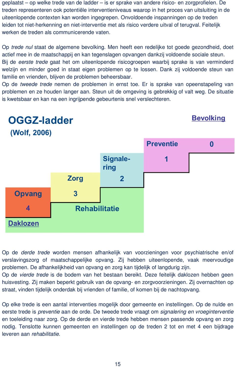 Onvoldoende inspanningen op de treden leiden tot niet-herkenning en niet-interventie met als risico verdere uitval of terugval. Feitelijk werken de treden als communicerende vaten.