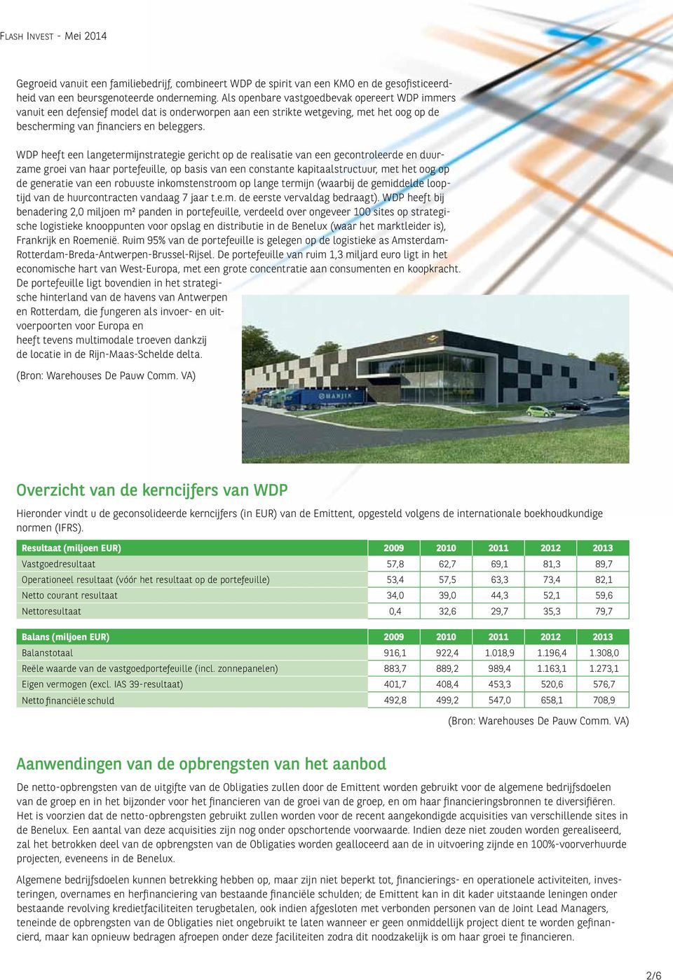 WDP heeft een langetermijnstrategie gericht op de realisatie van een gecontroleerde en duurzame groei van haar portefeuille, op basis van een constante kapitaalstructuur, met het oog op de generatie