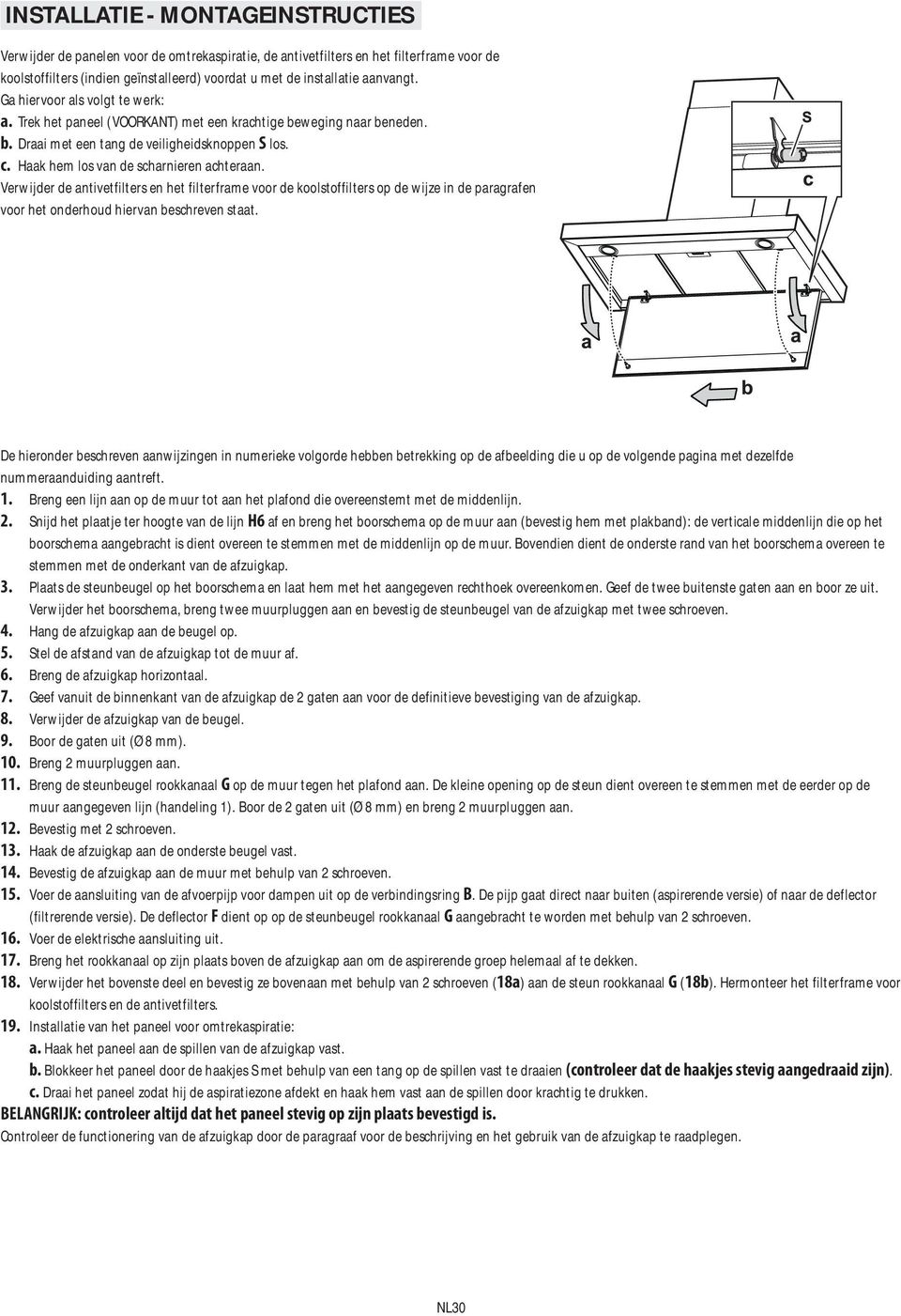 Haak hem los van de scharnieren achteraan. Verwijder de antivetfilters en het filterframe voor de koolstoffilters op de wijze in de paragrafen voor het onderhoud hiervan beschreven staat.