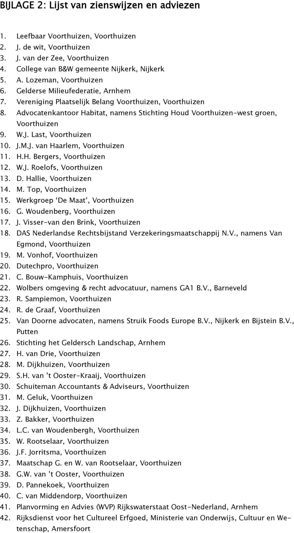 Advocatenkantoor Habitat, namens Stichting Houd Voorthuizen-west groen, Voorthuizen 9. W.J. Last, Voorthuizen 10. J.M.J. van Haarlem, Voorthuizen 11. H.H. Bergers, Voorthuizen 12. W.J. Roelofs, Voorthuizen 13.