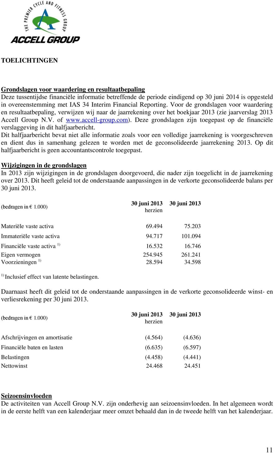 accell-group.com). Deze grondslagen zijn toegepast op de financiële verslaggeving in dit halfjaarbericht.