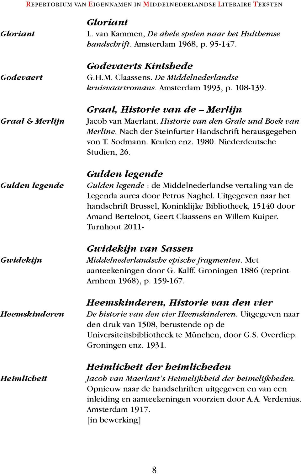 Historie van den Grale und Boek van Merline. Nach der Steinfurter Handschrift herausgegeben von T. Sodmann. Keulen enz. 1980. Niederdeutsche Studien, 26.