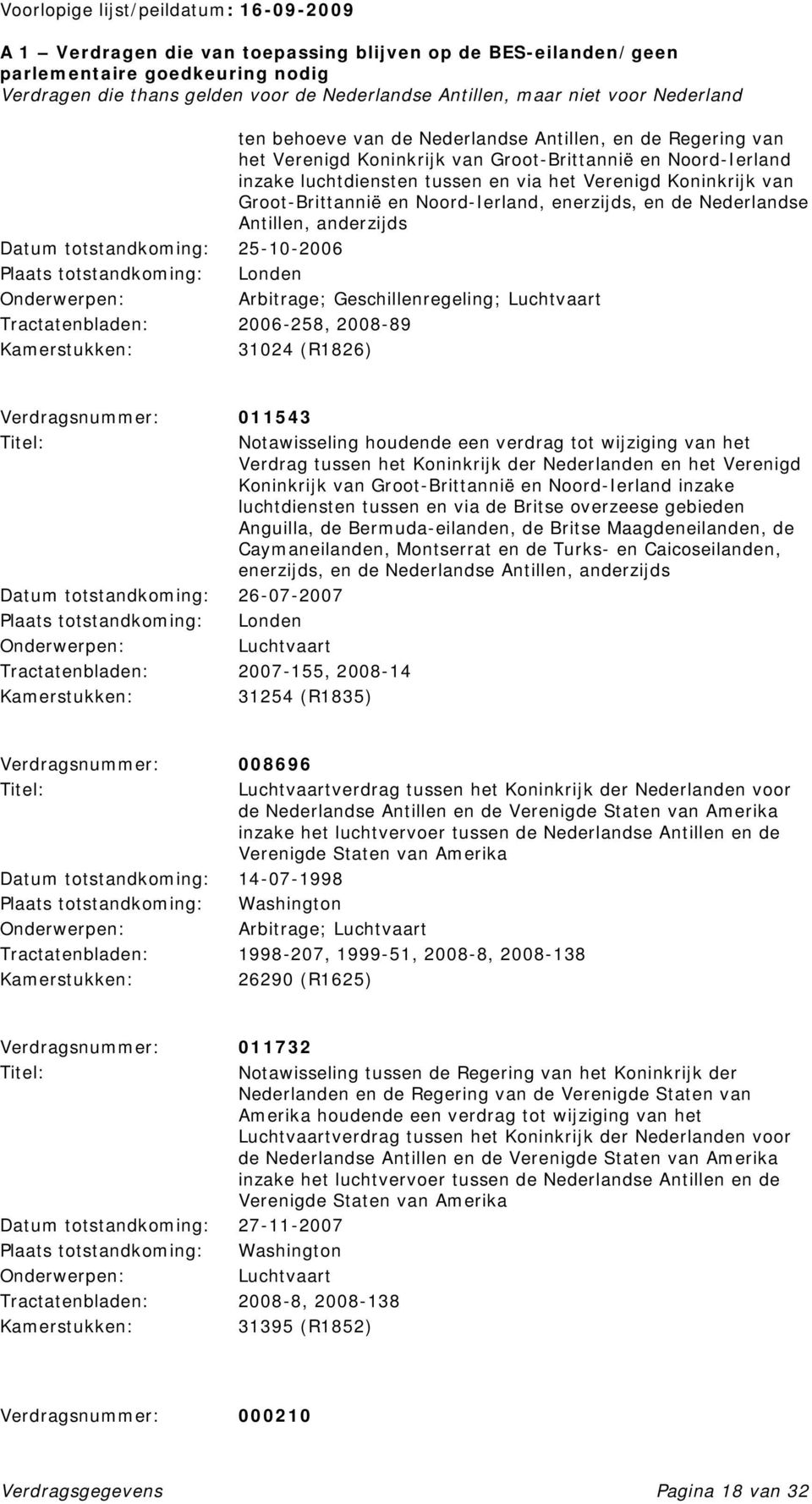 Luchtvaart Tractatenbladen: 2006-258, 2008-89 31024 (R1826) Verdragsnummer: 011543 Notawisseling houdende een verdrag tot wijziging van het Verdrag tussen het Koninkrijk der Nederlanden en het
