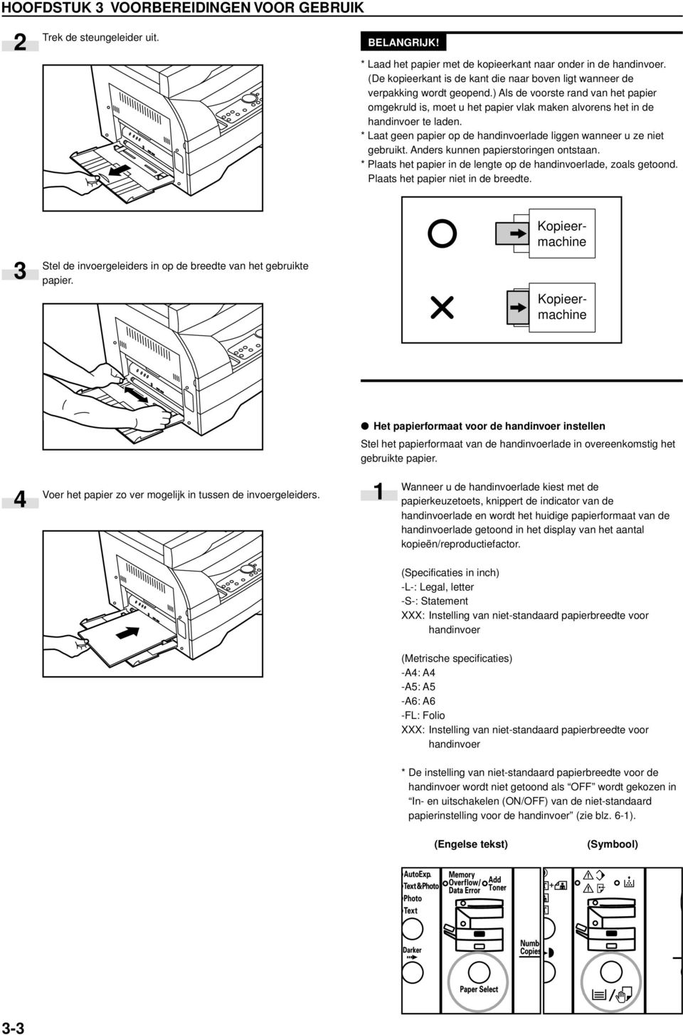 ) Als de voorste rand van het papier omgekruld is, moet u het papier vlak maken alvorens het in de handinvoer te laden. * Laat geen papier op de handinvoerlade liggen wanneer u ze niet gebruikt.