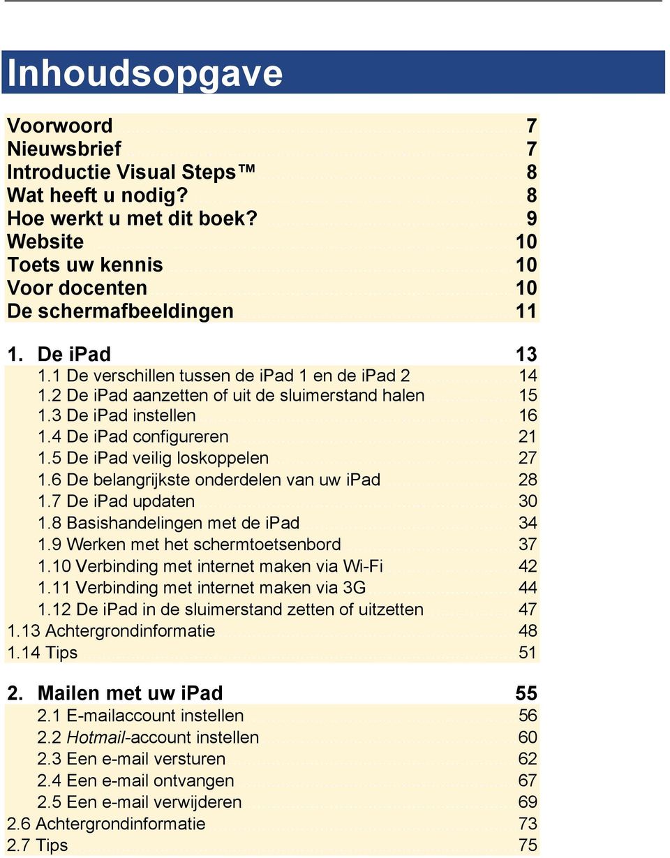 4 De ipad configureren... 21 1.5 De ipad veilig loskoppelen... 27 1.6 De belangrijkste onderdelen van uw ipad... 28 1.7 De ipad updaten... 30 1.8 Basishandelingen met de ipad... 34 1.