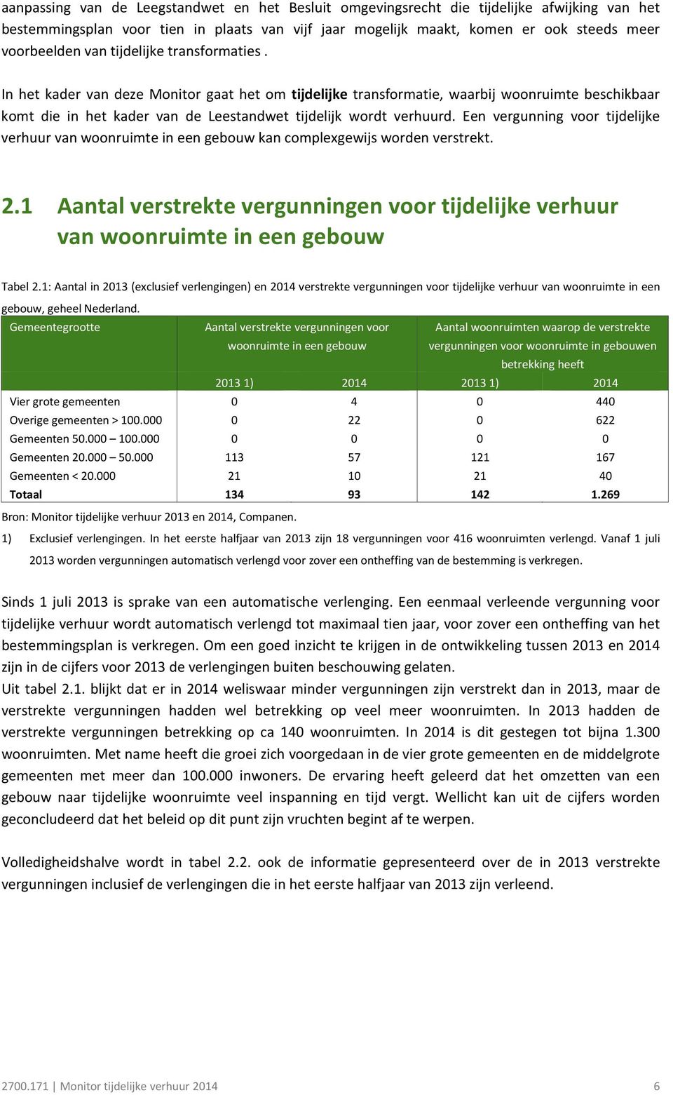 Een vergunning voor tijdelijke verhuur van woonruimte in een gebouw kan complexgewijs worden verstrekt. 2.1 Aantal verstrekte vergunningen voor tijdelijke verhuur van woonruimte in een gebouw Tabel 2.