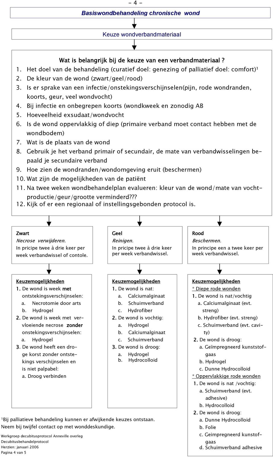 Is er sprake van een infectie/onstekingsverschijnselen(pijn, rode wondranden, koorts, geur, veel wondvocht) 4. Bij infectie en onbegrepen koorts (wondkweek en zonodig AB 5.