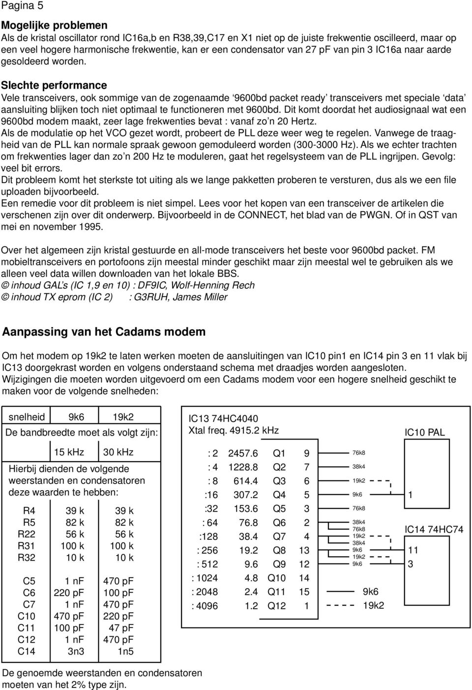 Slechte performance Vele transceivers, ook sommige van de zogenaamde 9600bd packet ready transceivers met speciale data aansluiting blijken toch niet optimaal te functioneren met 9600bd.