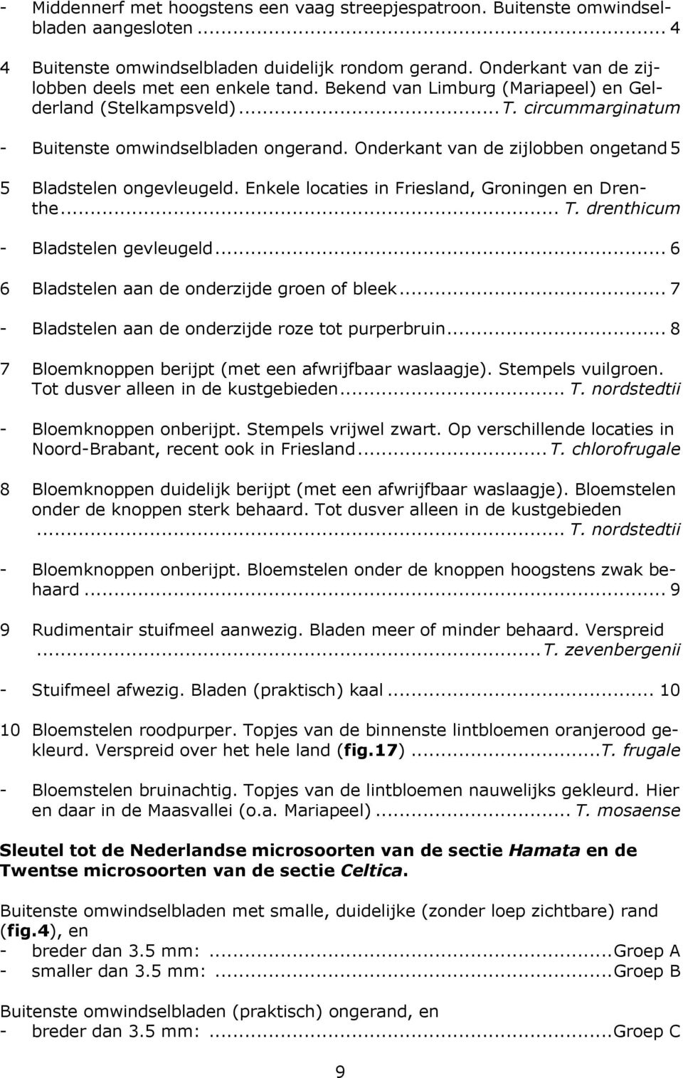 Onderkant van de zijlobben ongetand 5 5 Bladstelen ongevleugeld. Enkele locaties in Friesland, Groningen en Drenthe... T. drenthicum - Bladstelen gevleugeld.