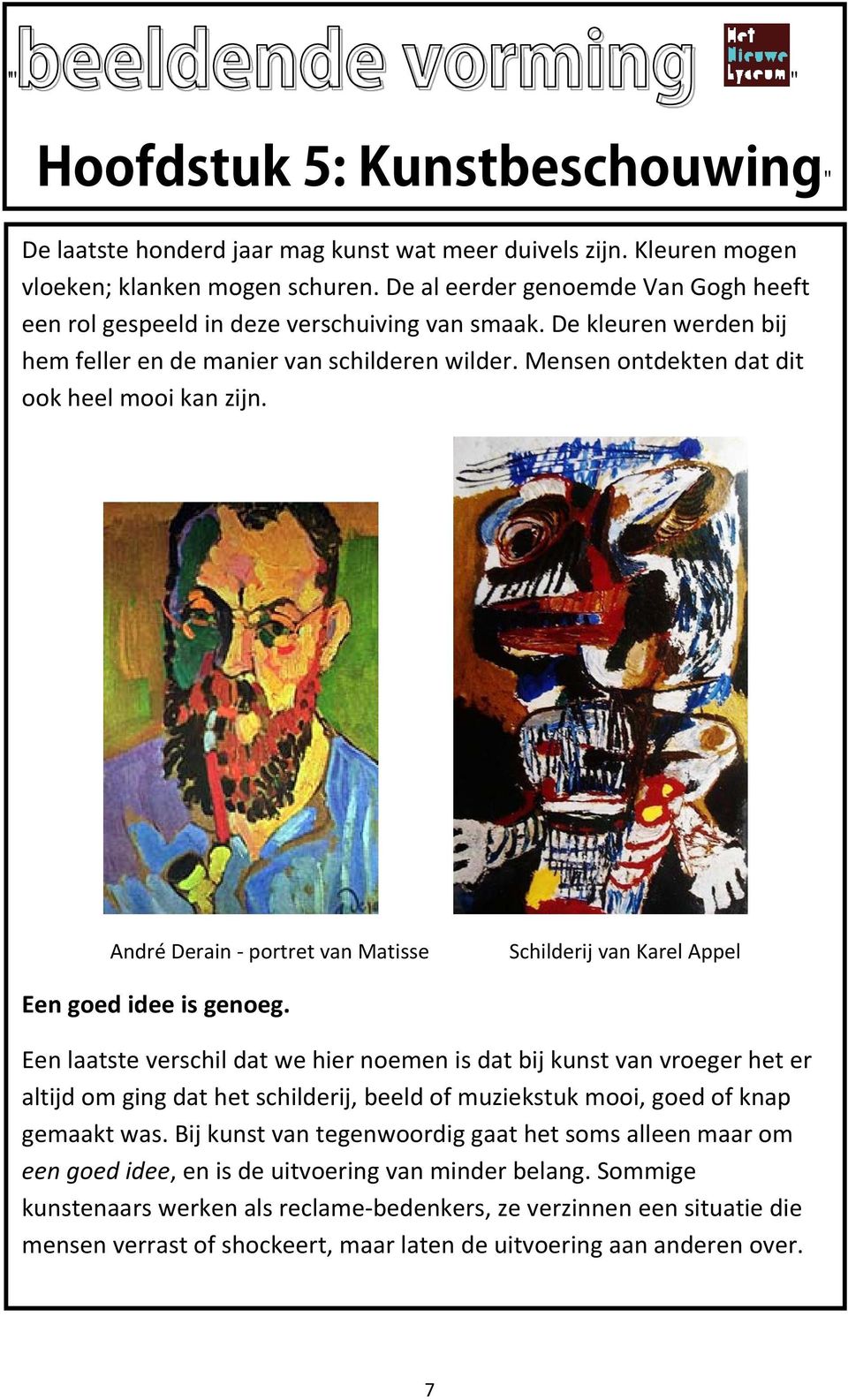 André Derain portret van Matisse Schilderij van Karel Appel Een goed idee is genoeg.