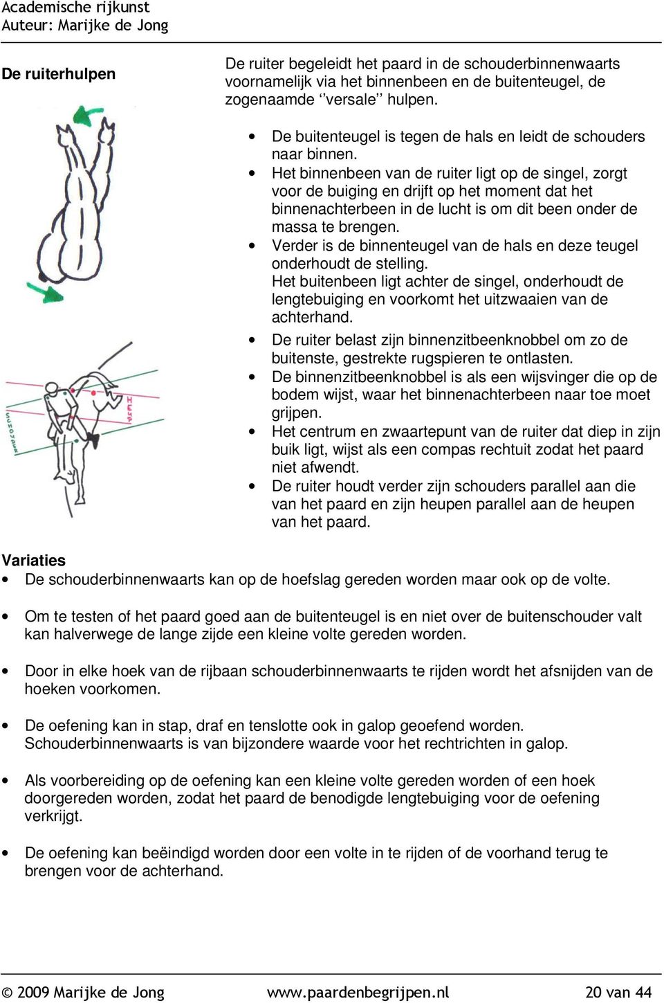 Het binnenbeen van de ruiter ligt op de singel, zorgt voor de buiging en drijft op het moment dat het binnenachterbeen in de lucht is om dit been onder de massa te brengen.