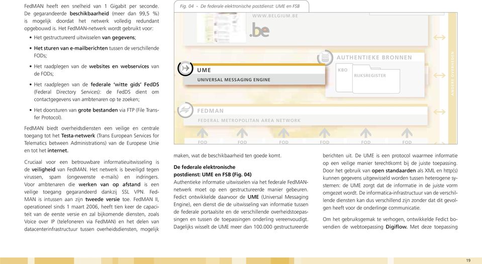 04 - De federale elektronische postdienst: UME en FSB Het gestructureerd uitwisselen van gegevens; Het sturen van e-mailberichten tussen de verschillende FODs; Het raadplegen van de websites en