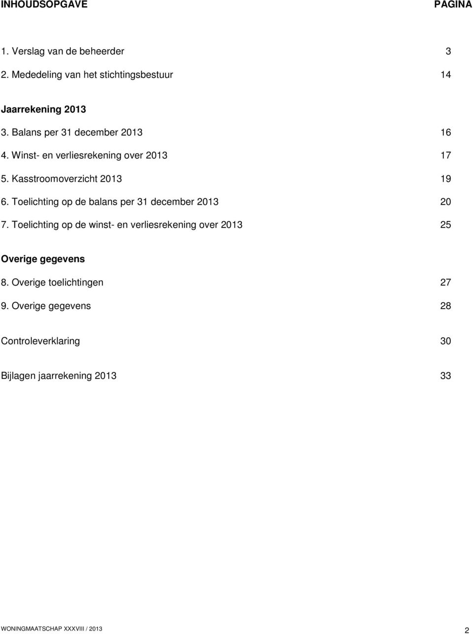 Winst- en verliesrekening over 2013 17 5. Kasstroomoverzicht 2013 19 6.