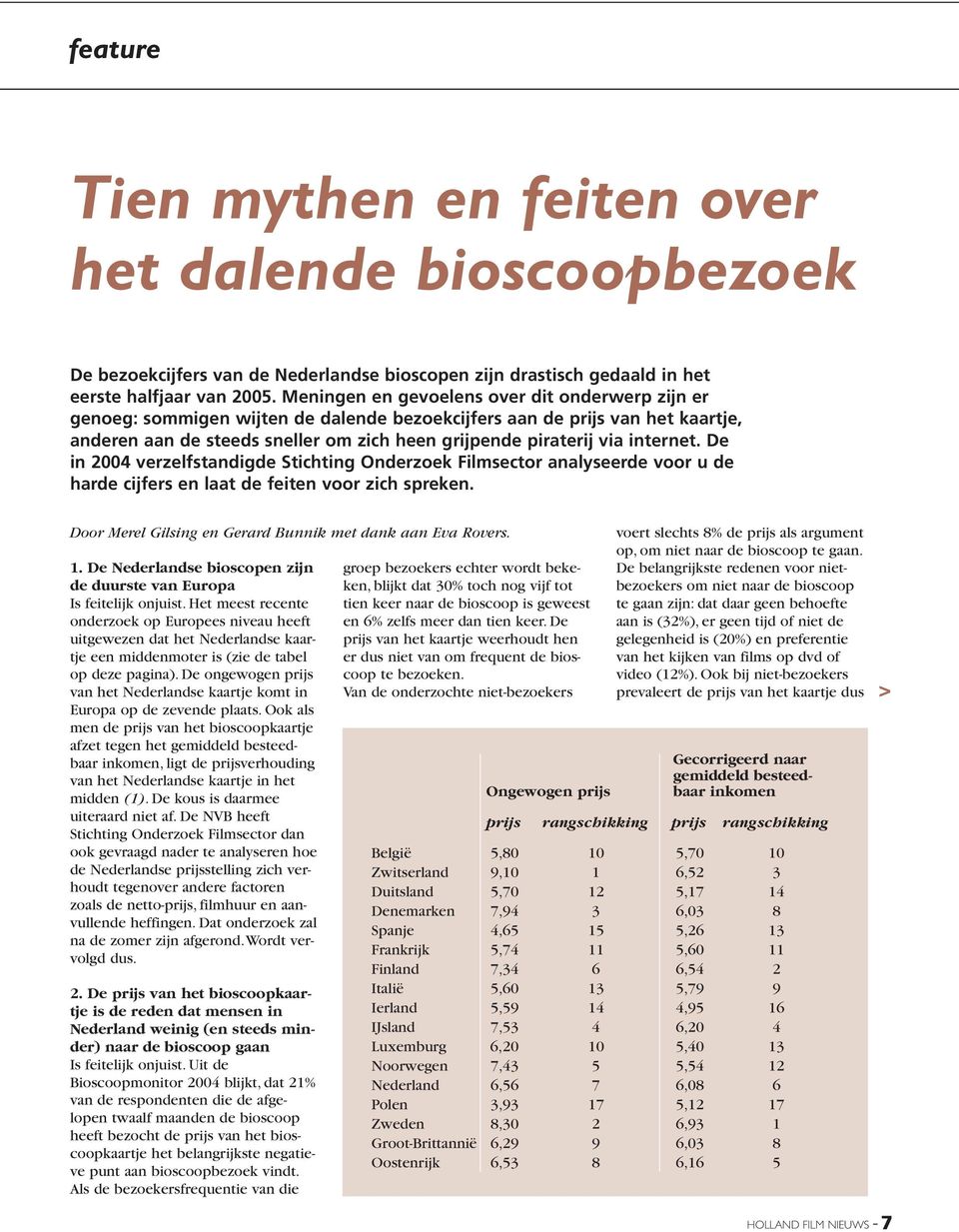 internet. De in 2004 verzelfstandigde Stichting Onderzoek Filmsector analyseerde voor u de harde cijfers en laat de feiten voor zich spreken.