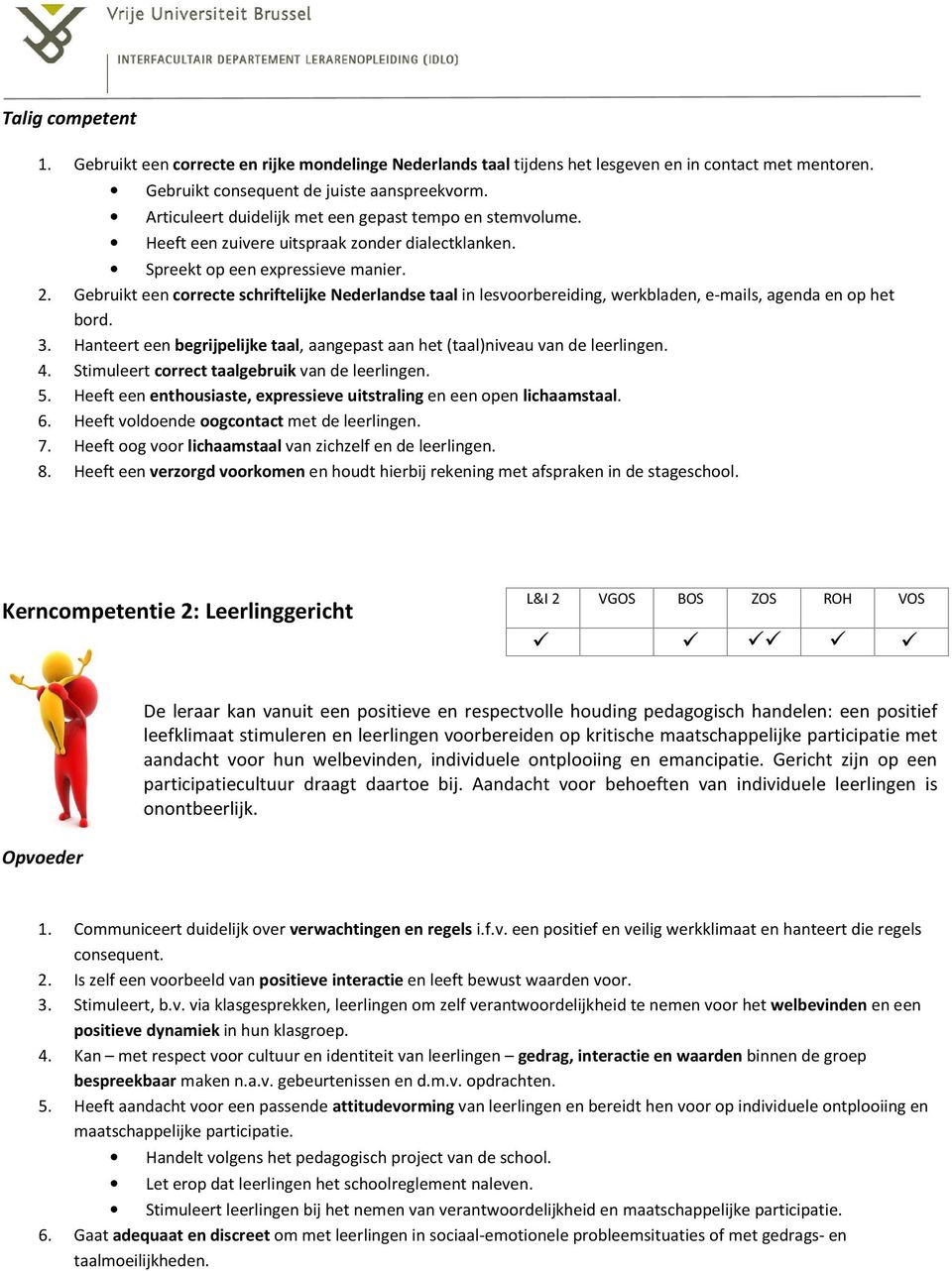 Gebruikt een correcte schriftelijke Nederlandse taal in lesvoorbereiding, werkbladen, e-mails, agenda en op het bord. 3.