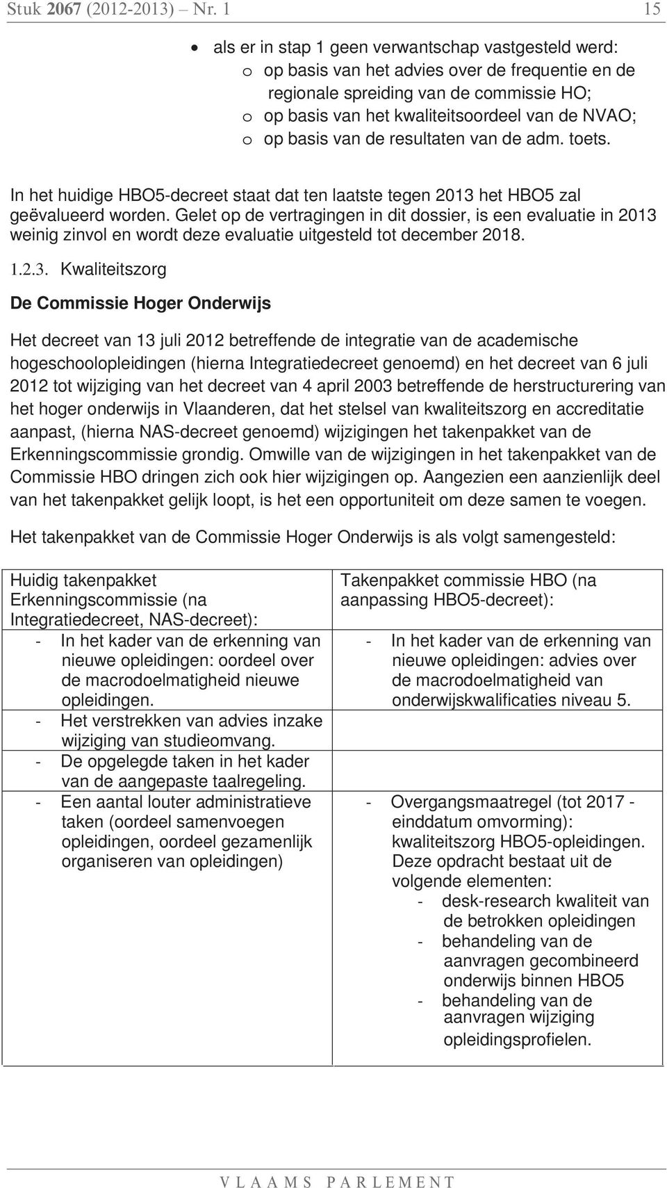 o op basis van de resultaten van de adm. toets. In het huidige HBO5-decreet staat dat ten laatste tegen 2013 het HBO5 zal geëvalueerd worden.