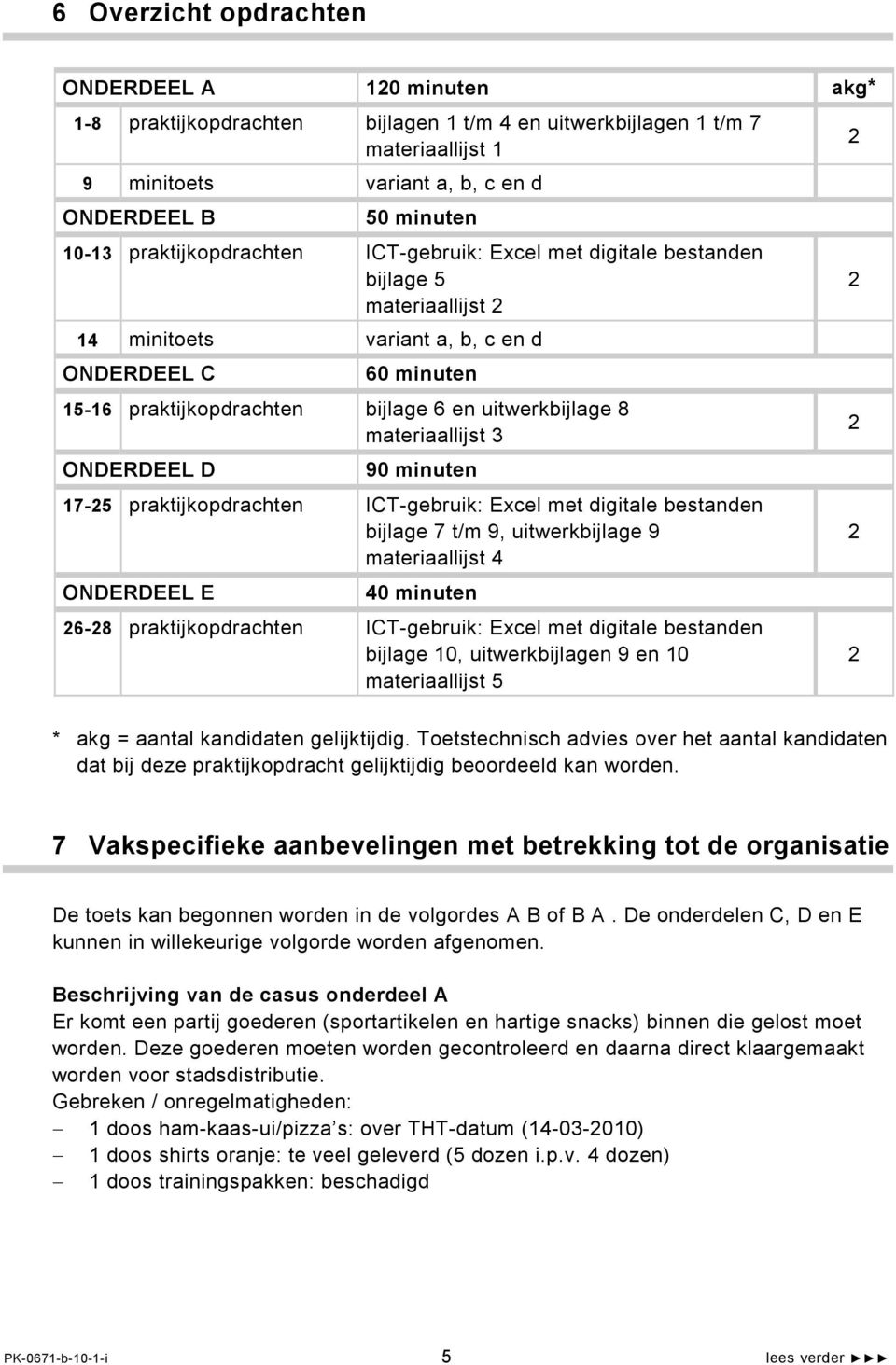 materiaallijst 3 ONDERDEEL D 90 minuten 17-25 praktijkopdrachten ICT-gebruik: Excel met digitale bestanden bijlage 7 t/m 9, uitwerkbijlage 9 materiaallijst 4 ONDERDEEL E 40 minuten 26-28