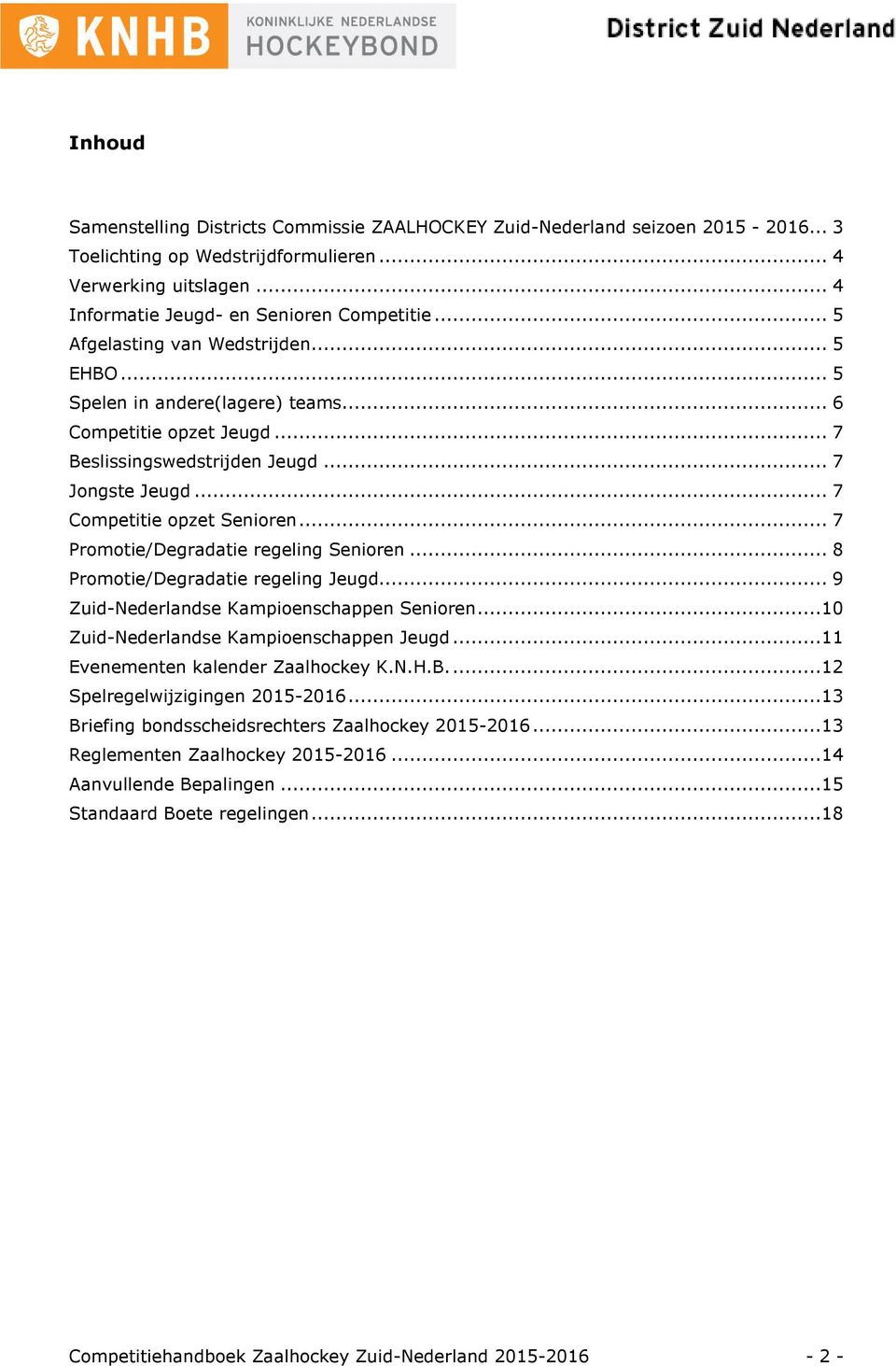 .. 7 Promotie/Degradatie regeling Senioren... 8 Promotie/Degradatie regeling Jeugd... 9 Zuid-Nederlandse Kampioenschappen Senioren...10 Zuid-Nederlandse Kampioenschappen Jeugd.