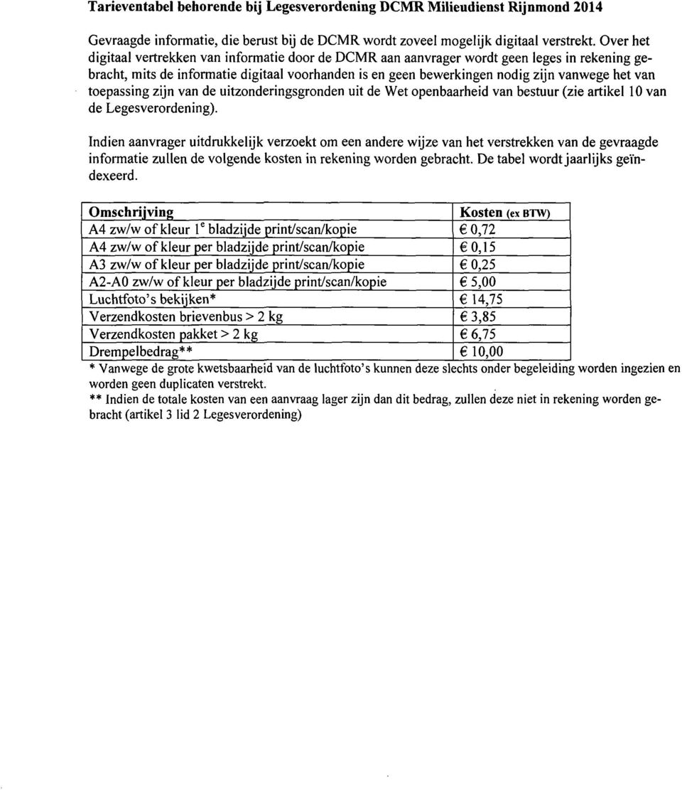 toepassing zijn van de uitzonderingsgronden uit de Wet openbaarheid van bestuur (zie artikel 10 van de Legesverordening).