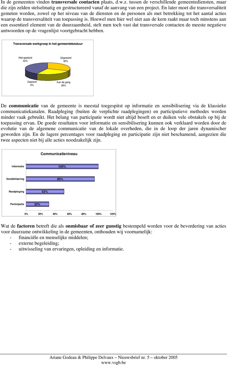 Hoewel men hier wel niet aan de kern raakt maar toch minstens aan een essentieel element van de duurzaamheid, stelt men toch vast dat transversale contacten de meeste negatieve antwoorden op de